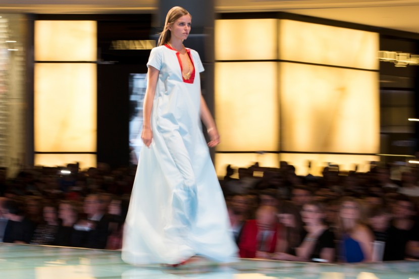 a model walks the runway at the Talents Fashion show during the Vogue Fashion Dubai Experience 2015 at The Dubai Mall on October 29, 2015 in Dubai, United Arab Emirates.